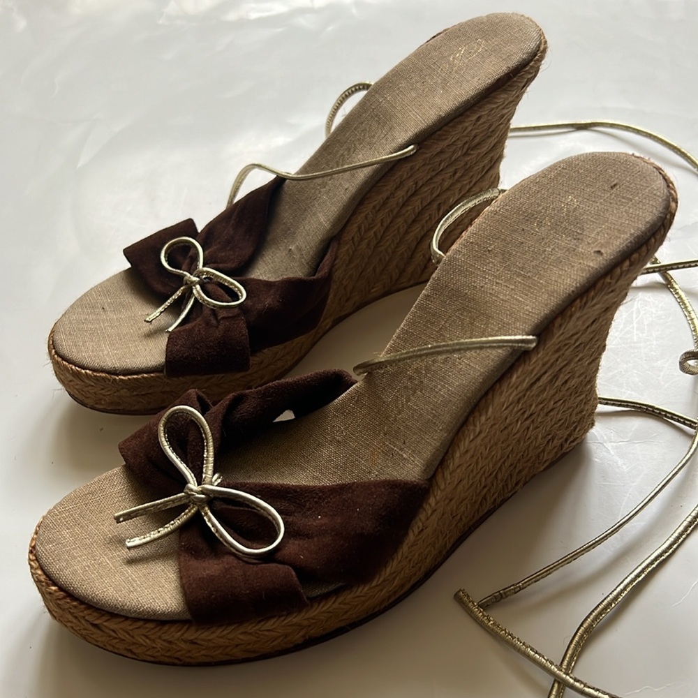 Juicy Couture Open Tow Bow Detail Lace Up Wedge Sandals